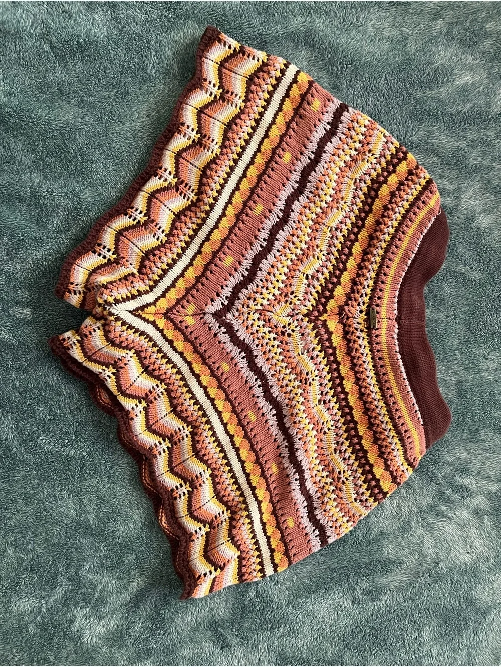 Ghanda Multi-Stripe Crochet Swim Coverup Shorts — Pink & Maroon